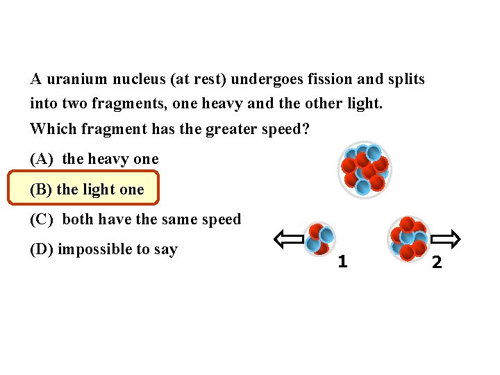 A uranium nucleus (at rest) undergoes fission and splits into two fragments, one heavy