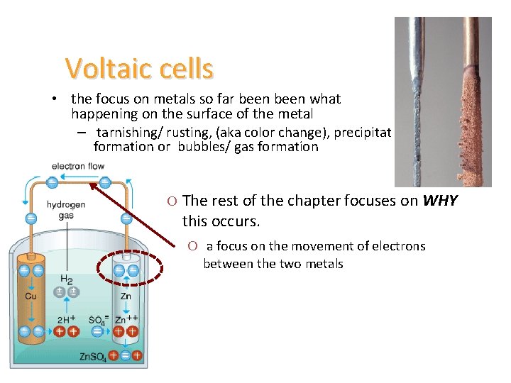 Voltaic cells • the focus on metals so far been what happening on the