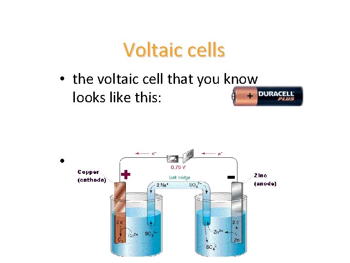 Voltaic cells • the voltaic cell that you know looks like this: • this