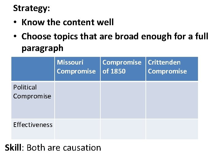 Strategy: • Know the content well • Choose topics that are broad enough for Strategy: • Know the content well • Choose topics that are broad enough for
