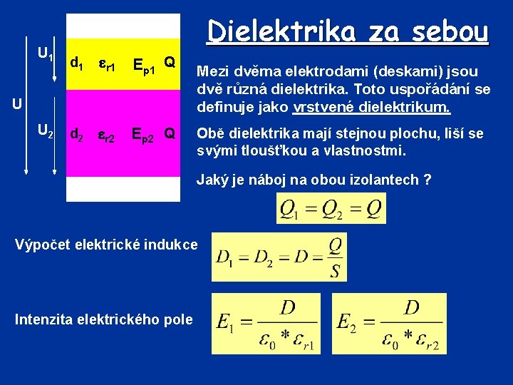 U 1 Dielektrika za sebou d 1 r 1 Ep 1 Q d 2