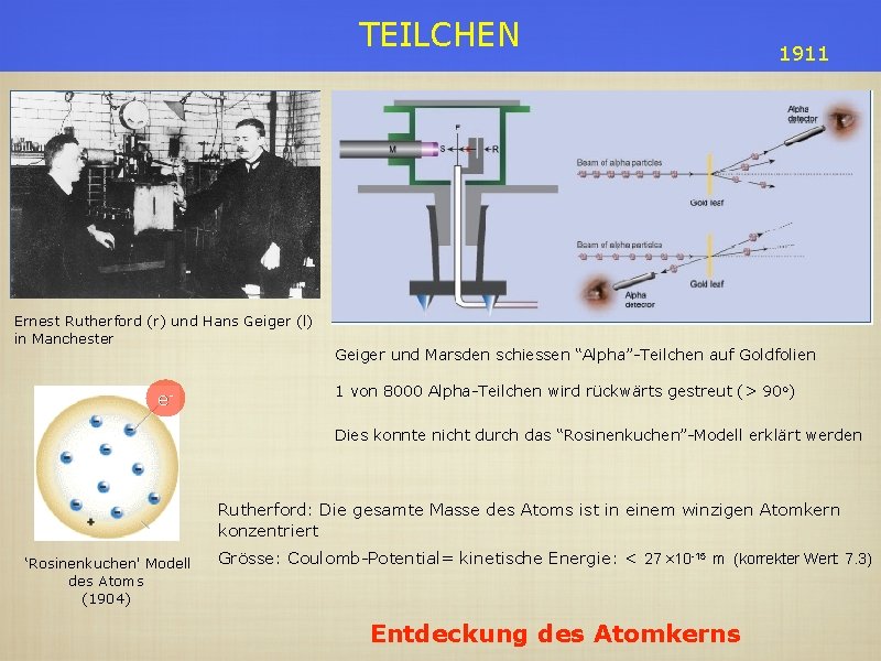 TEILCHEN Ernest Rutherford (r) und Hans Geiger (l) in Manchester e- 1911 Geiger und