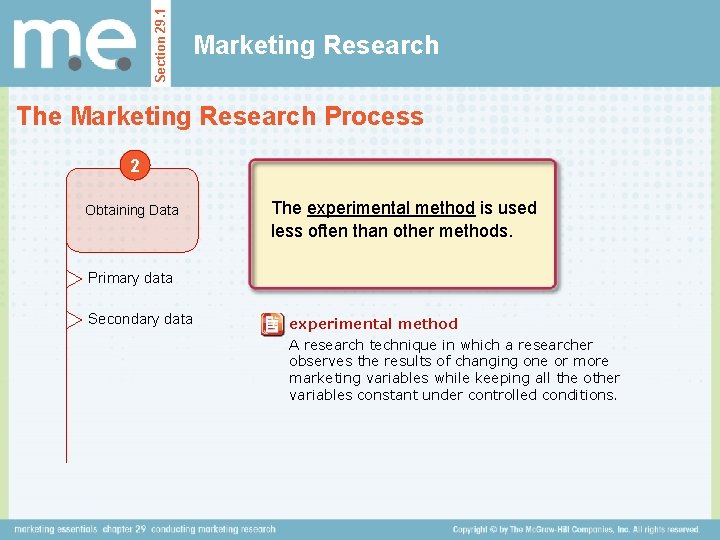 Section 29. 1 Marketing Research The Marketing Research Process 2 Obtaining Data The experimental