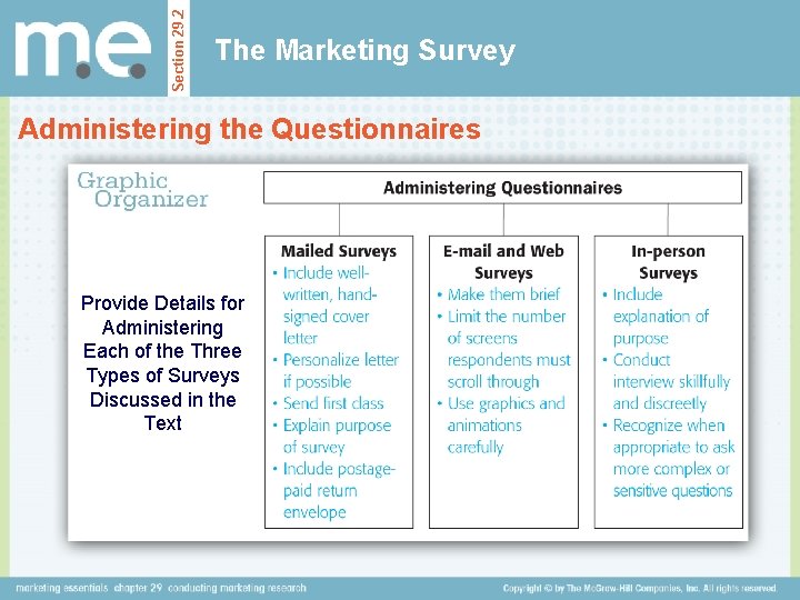Section 29. 2 The Marketing Survey Administering the Questionnaires Provide Details for Administering Each