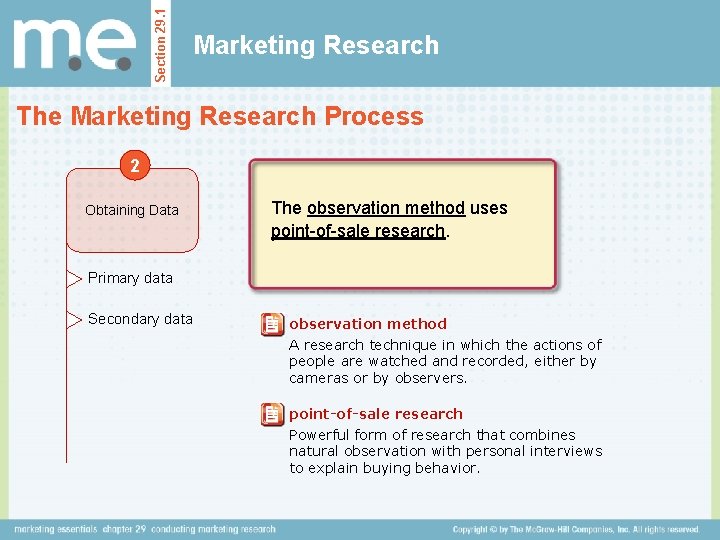 Section 29. 1 Marketing Research The Marketing Research Process 2 Obtaining Data The observation