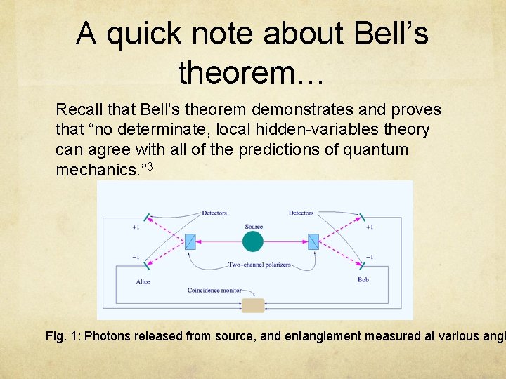 A quick note about Bell’s theorem… Recall that Bell’s theorem demonstrates and proves that