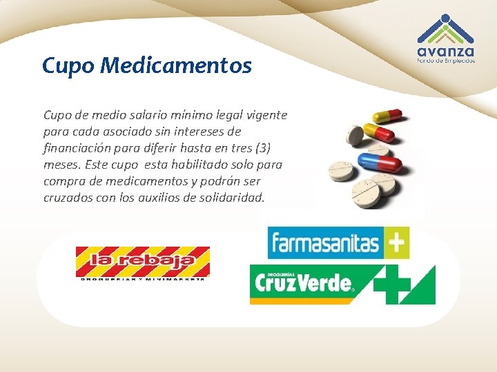 Cupo Medicamentos Cupo de medio salario mínimo legal vigente para cada asociado sin intereses
