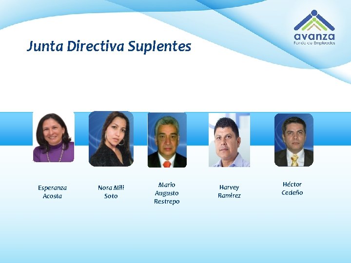 Junta Directiva Suplentes Esperanza Acosta Nora Mili Soto Mario Augusto Restrepo Harvey Ramirez Héctor