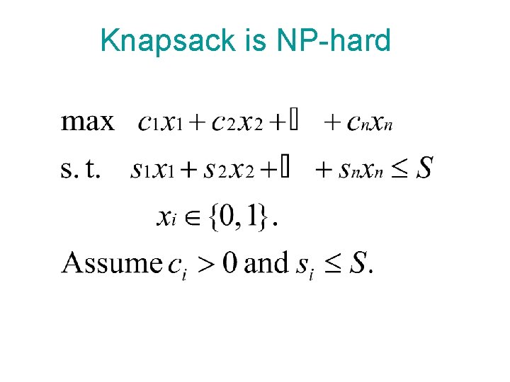 Knapsack is NP-hard 