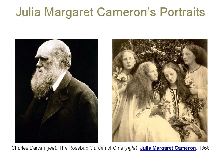 Julia Margaret Cameron’s Portraits Charles Darwin (left); The Rosebud Garden of Girls (right), Julia