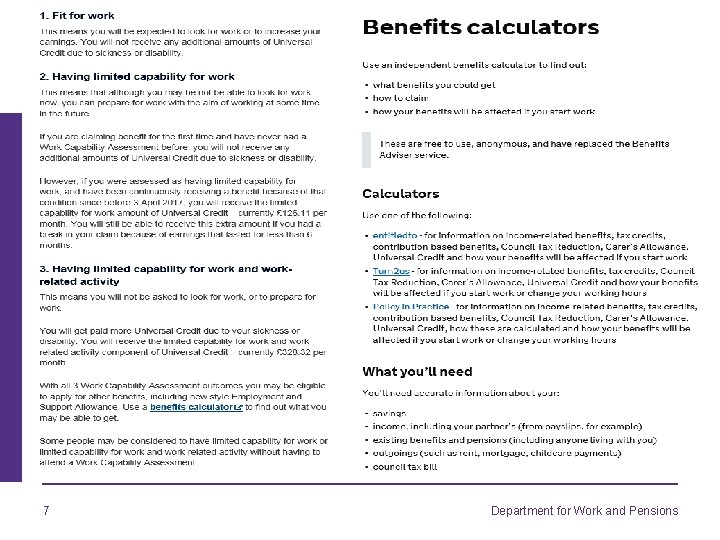 7 Department for Work and Pensions 