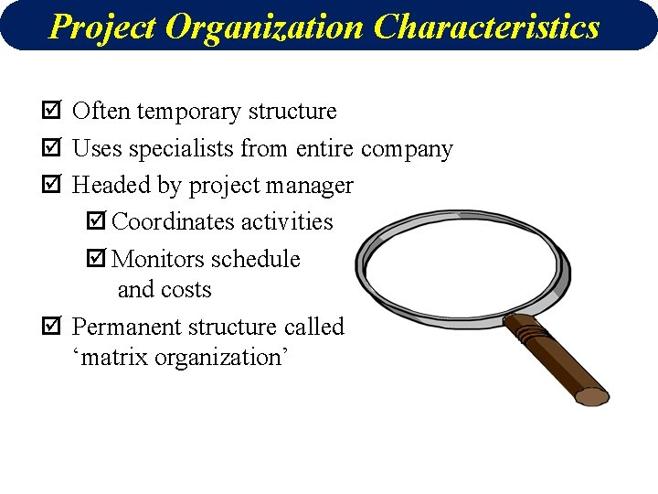 Project Organization Contractual and Organizational Approaches The main
