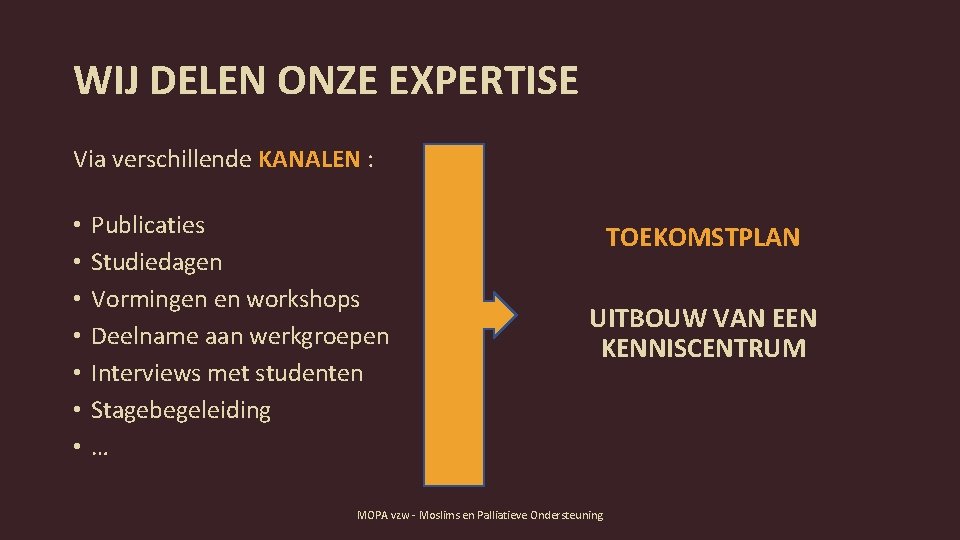 WIJ DELEN ONZE EXPERTISE Via verschillende KANALEN : • • Publicaties Studiedagen Vormingen en