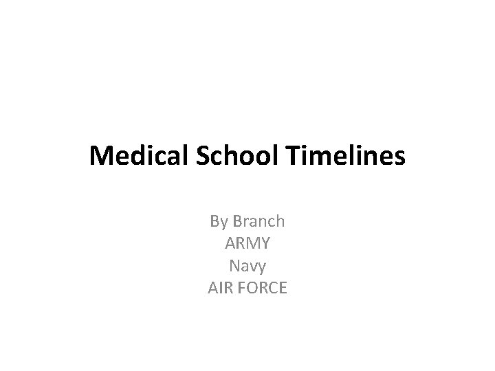Medical School Timelines By Branch ARMY Navy AIR FORCE 