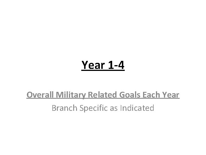Year 1 -4 Overall Military Related Goals Each Year Branch Specific as Indicated 