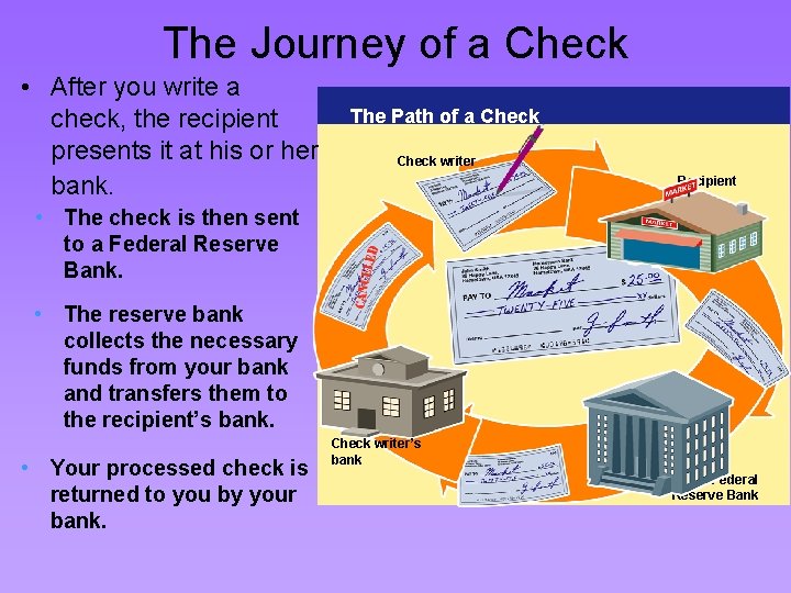 The Journey of a Check • After you write a check, the recipient presents