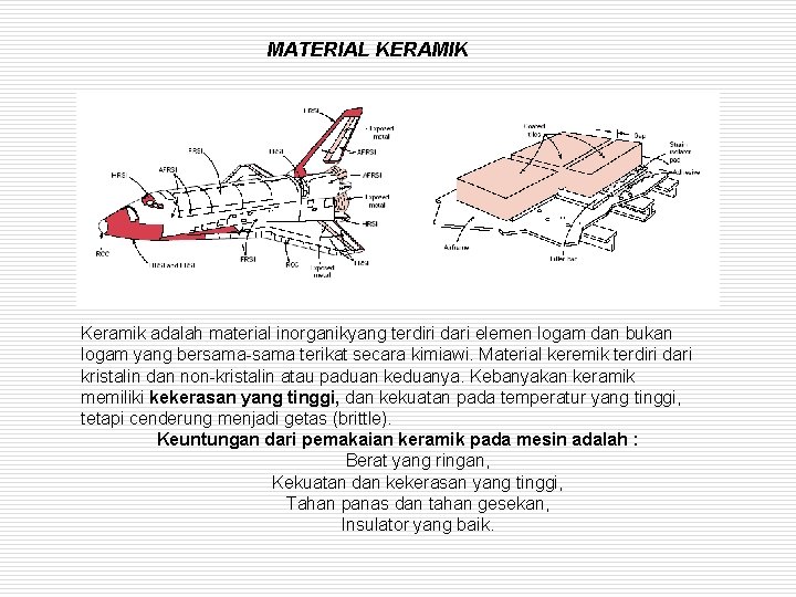 MATERIAL KERAMIK Keramik adalah material inorganikyang terdiri dari elemen logam dan bukan logam yang