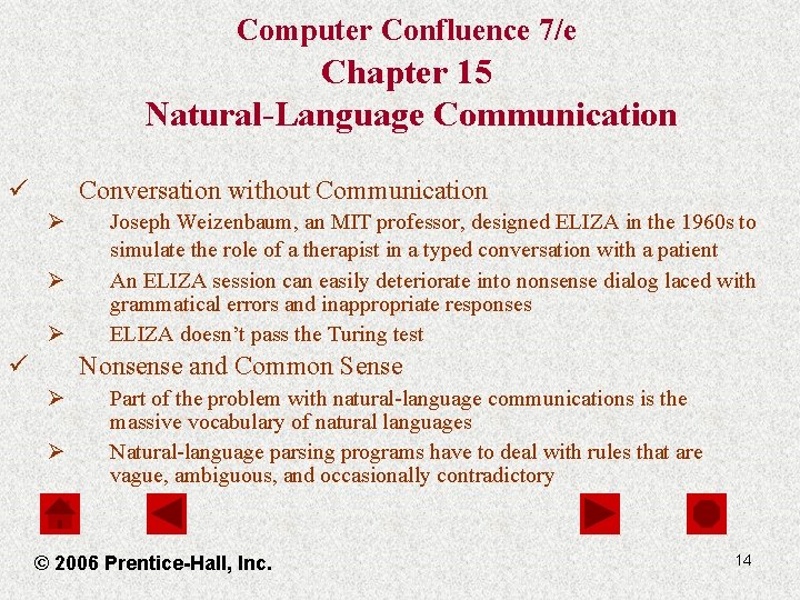 Computer Confluence 7/e Chapter 15 Natural-Language Communication ü Conversation without Communication Ø Ø Ø