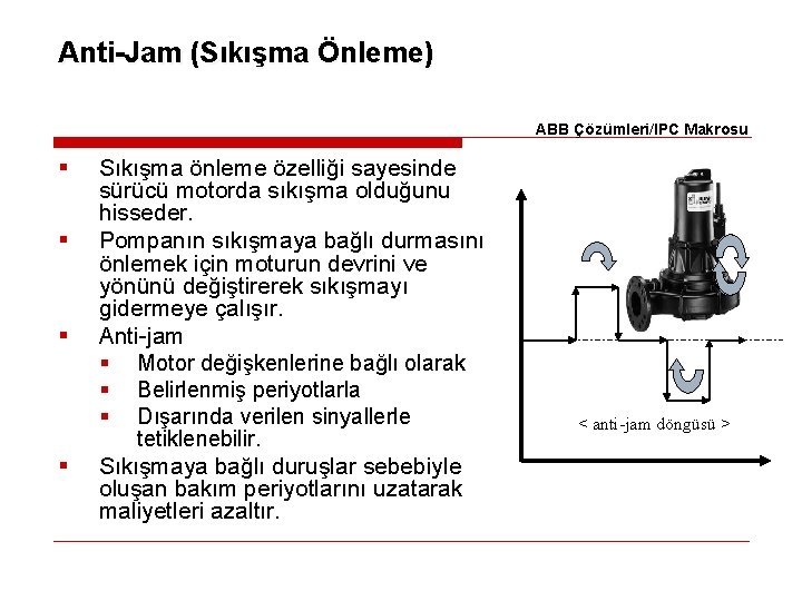 Anti-Jam (Sıkışma Önleme) ABB Çözümleri/IPC Makrosu § § Sıkışma önleme özelliği sayesinde sürücü motorda