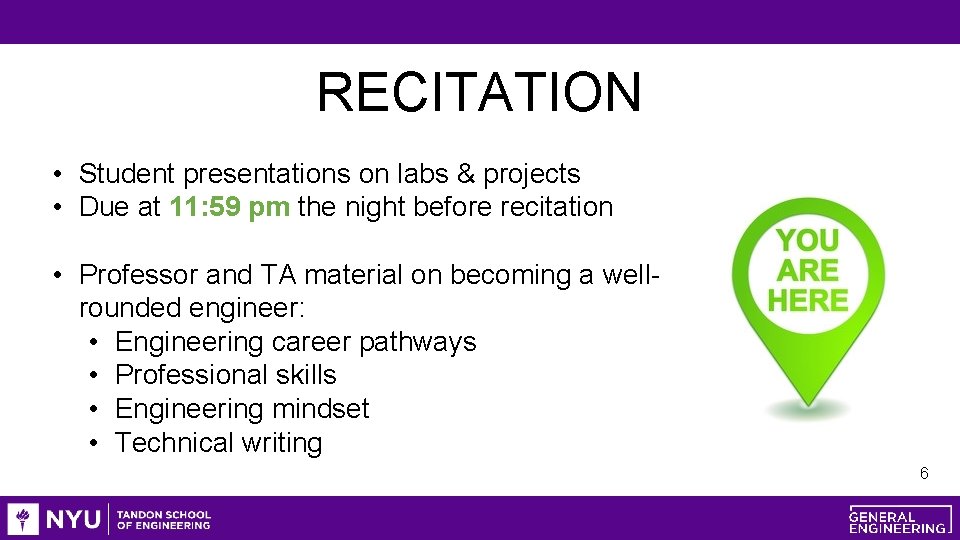 RECITATION • Student presentations on labs & projects • Due at 11: 59 pm