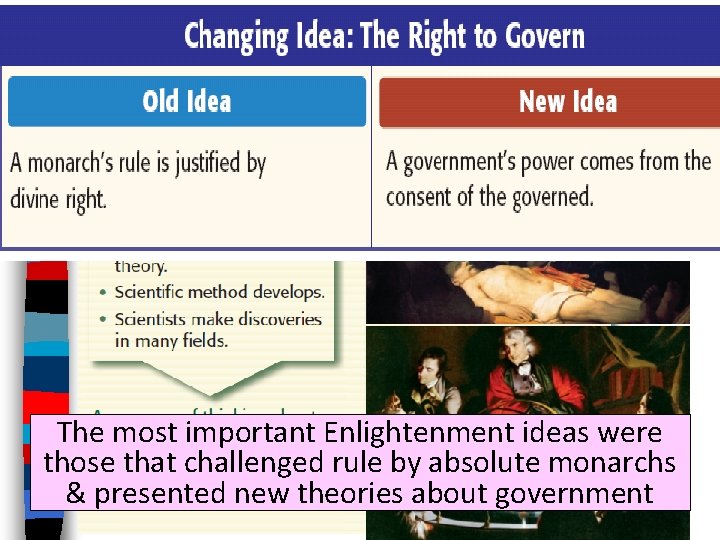 The most important Enlightenment ideas were those that challenged rule by absolute monarchs &