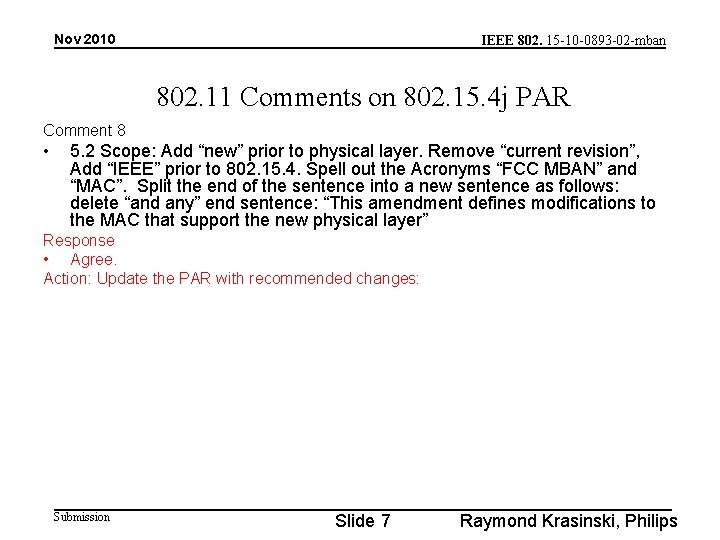 Nov 2010 IEEE 802. 15 -10 -0893 -02 -mban 802. 11 Comments on 802.