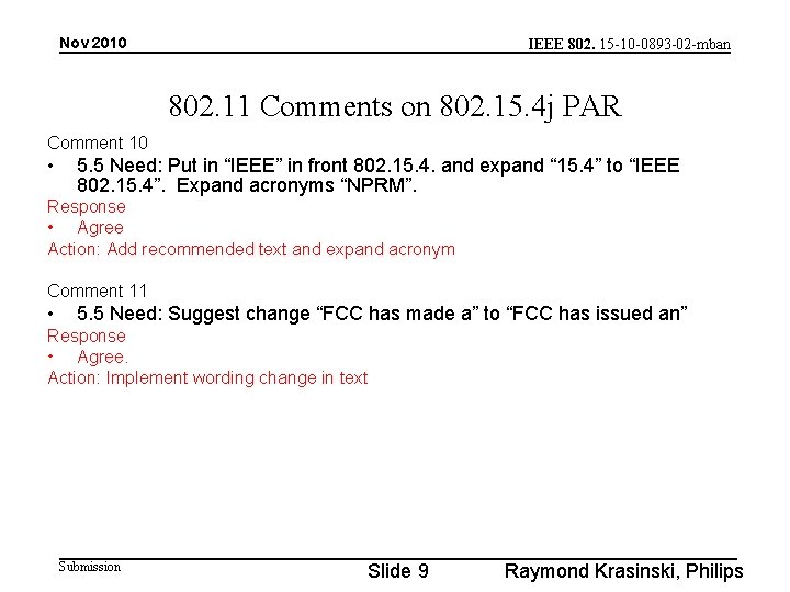 Nov 2010 IEEE 802. 15 -10 -0893 -02 -mban 802. 11 Comments on 802.