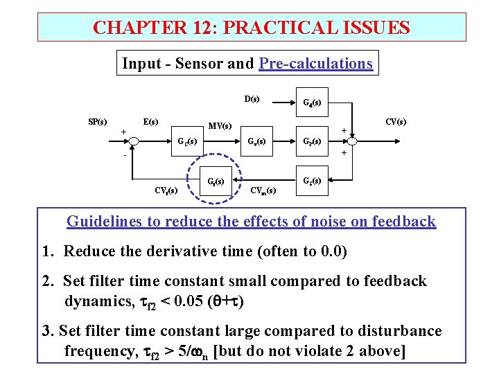 CHAPTER 12: PRACTICAL ISSUES Input - Sensor and Pre-calculations D(s) SP(s) E(s) + Gd(s)