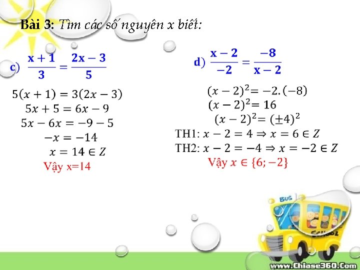 Bài 3: Tìm các số nguyên x biết: 