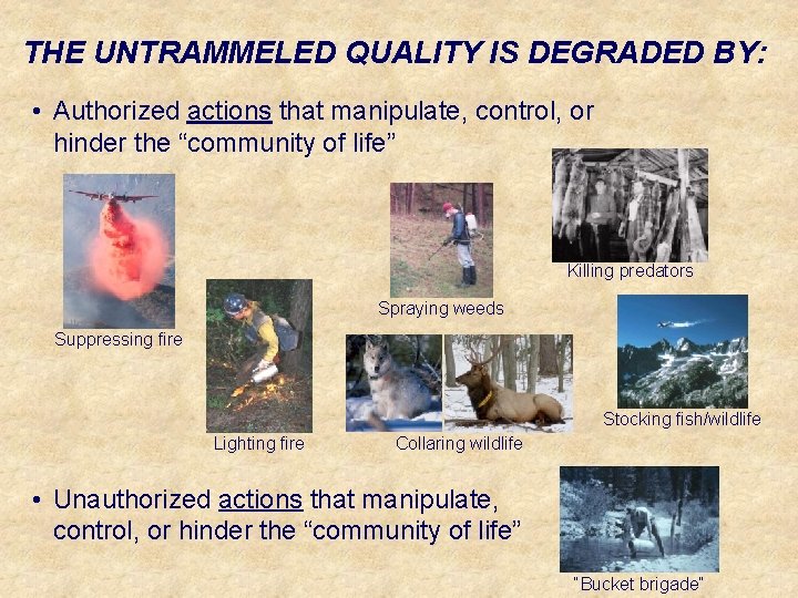 THE UNTRAMMELED QUALITY IS DEGRADED BY: • Authorized actions that manipulate, control, or hinder