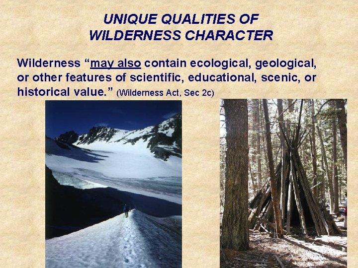 UNIQUE QUALITIES OF WILDERNESS CHARACTER Wilderness “may also contain ecological, geological, or other features