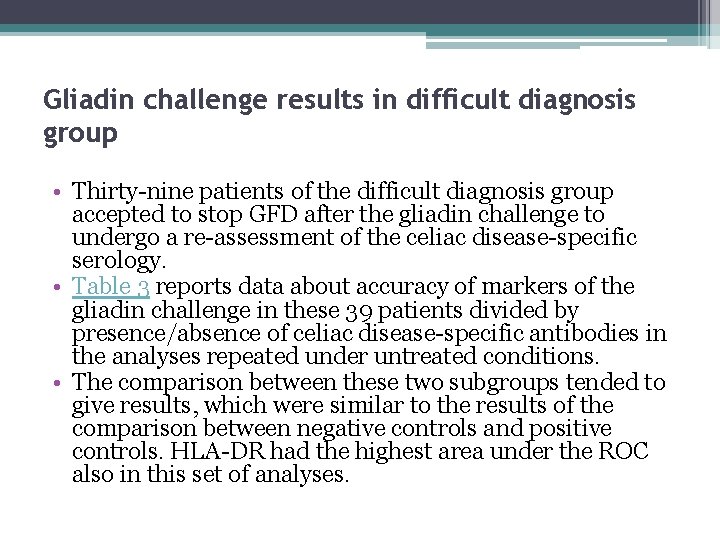 Gliadin challenge results in difficult diagnosis group • Thirty-nine patients of the difficult diagnosis