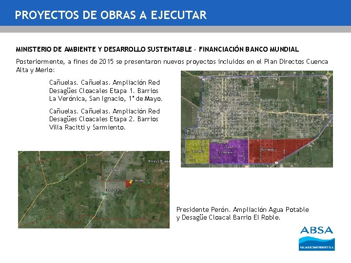 PROYECTOS DE OBRAS A EJECUTAR MINISTERIO DE AMBIENTE Y DESARROLLO SUSTENTABLE – FINANCIACIÓN BANCO