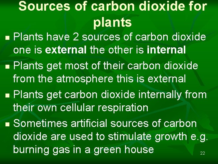 Sources of carbon dioxide for plants Plants have 2 sources of carbon dioxide one