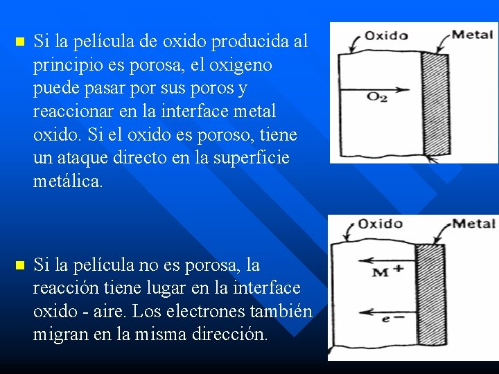 n Si la película de oxido producida al principio es porosa, el oxigeno puede