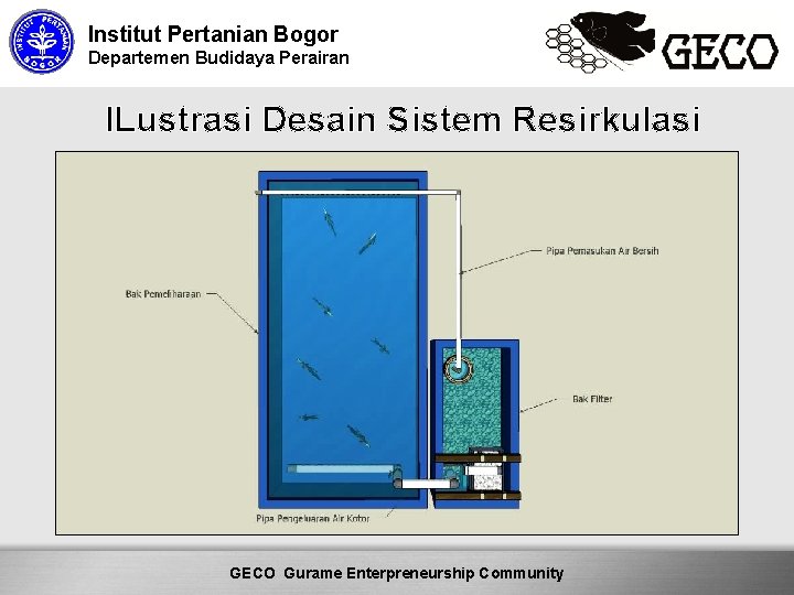 Institut Pertanian Bogor Departemen Budidaya Perairan ILustrasi Desain Sistem Resirkulasi Here comes your footer