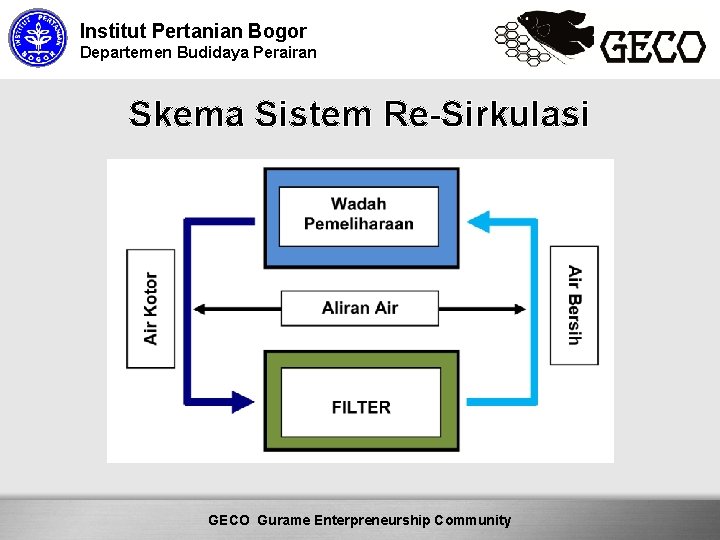 Institut Pertanian Bogor Departemen Budidaya Perairan Skema Sistem Re-Sirkulasi Here comes your footer Community