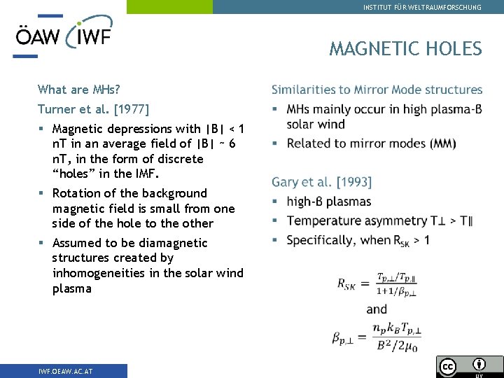INSTITUT FÜR WELTRAUMFORSCHUNG MAGNETIC HOLES What are MHs? Turner et al. [1977] § Magnetic