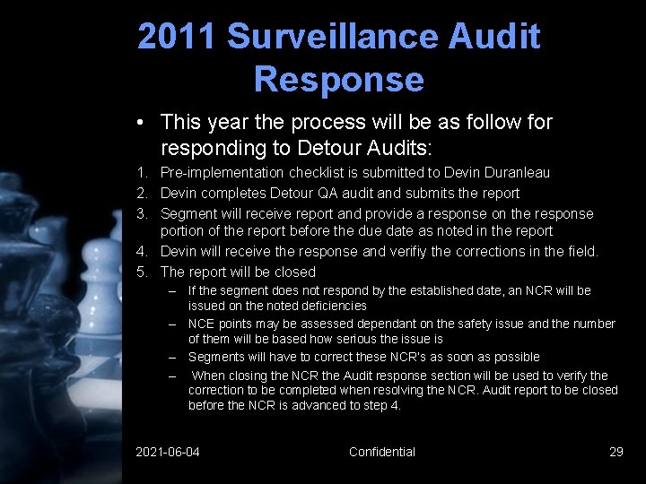 2011 Surveillance Audit Response • This year the process will be as follow for 2011 Surveillance Audit Response • This year the process will be as follow for