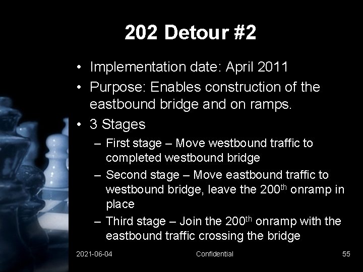 202 Detour #2 • Implementation date: April 2011 • Purpose: Enables construction of the 202 Detour #2 • Implementation date: April 2011 • Purpose: Enables construction of the