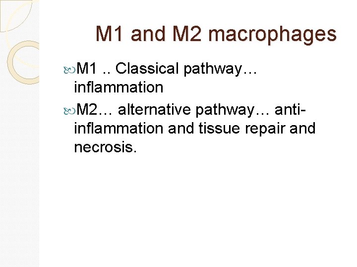 M 1 and M 2 macrophages M 1 . . Classical pathway… inflammation M