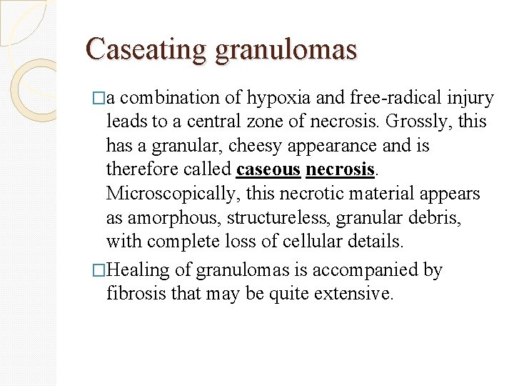 Caseating granulomas �a combination of hypoxia and free-radical injury leads to a central zone Caseating granulomas �a combination of hypoxia and free-radical injury leads to a central zone