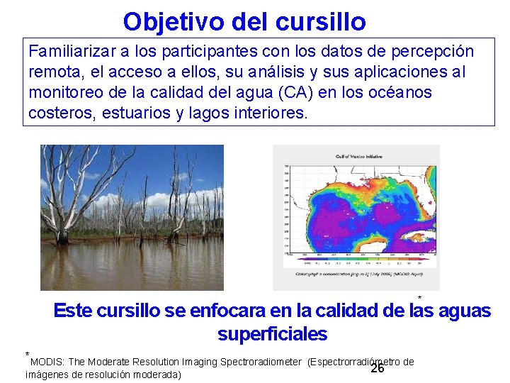 Objetivo del cursillo Familiarizar a los participantes con los datos de percepción remota, el