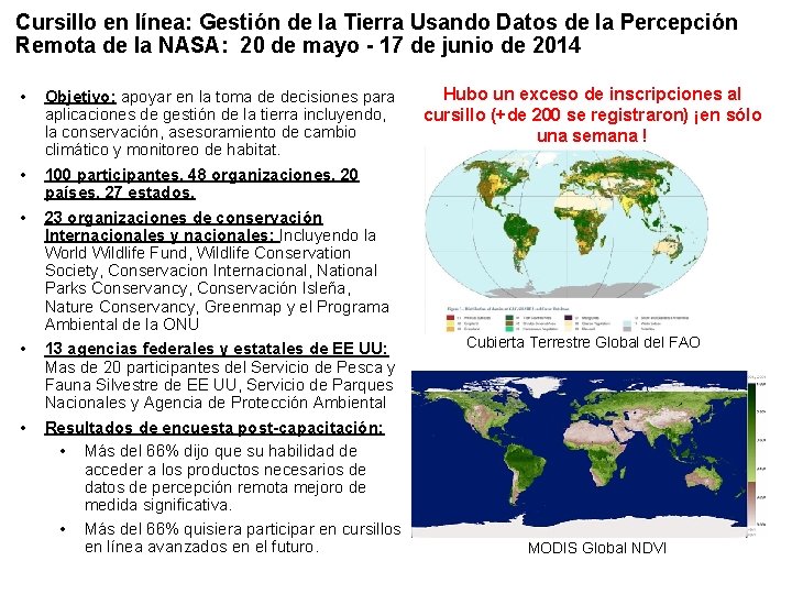 Cursillo en línea: Gestión de la Tierra Usando Datos de la Percepción Remota de