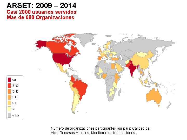 ARSET: 2009 – 2014 Casi 2000 usuarios servidos Mas de 600 Organizaciones Número de