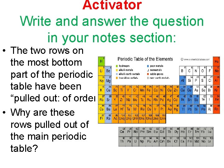 Activator Write and answer the question in your notes section: • The two rows