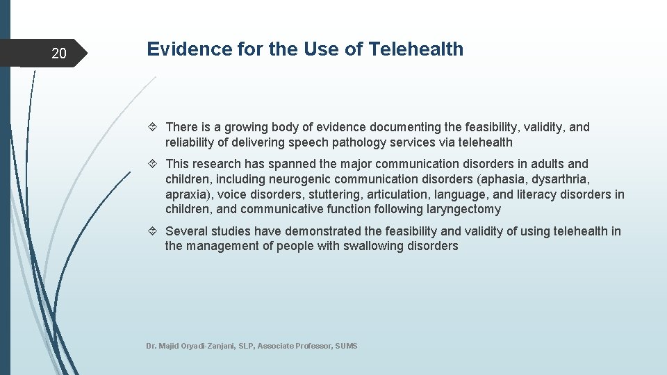 20 Evidence for the Use of Telehealth There is a growing body of evidence