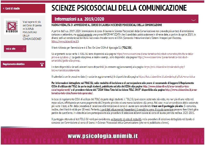 Per accedere al corso di laurea triennale SPC: 