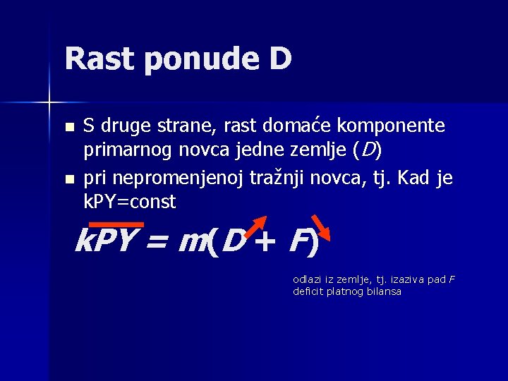 Rast ponude D n n S druge strane, rast domaće komponente primarnog novca jedne