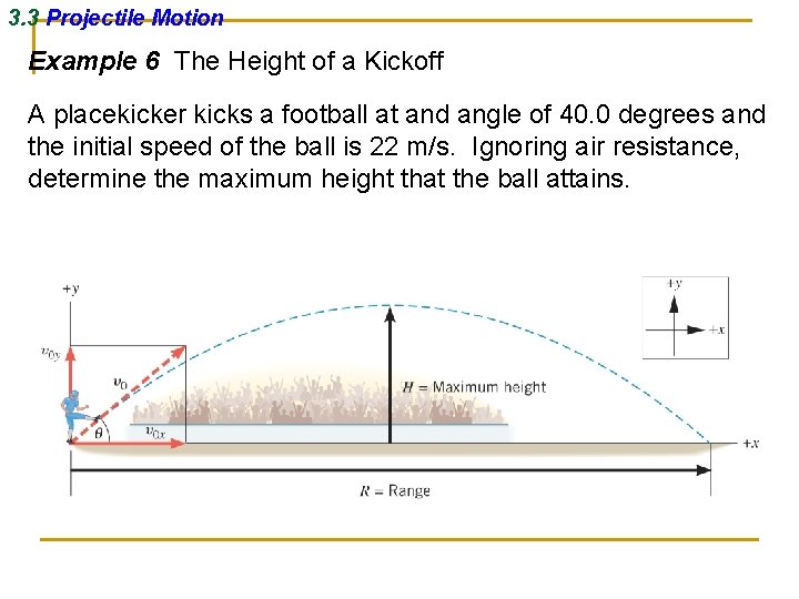 3. 3 Projectile Motion Example 6 The Height of a Kickoff A placekicker kicks